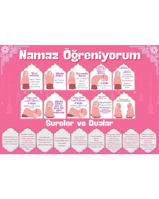 Çocuklar İçin Renkli "Namaz Öğreniyorum" Afişi - 33x48 cm Figürlü Eğitim Materyali Kız