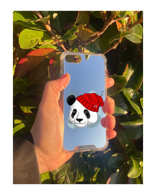 İphone SE 2022 Uyumlu Aynalı Panda Desenli Darbe Kamera Korumalı Silikon Telefon Kılıfı