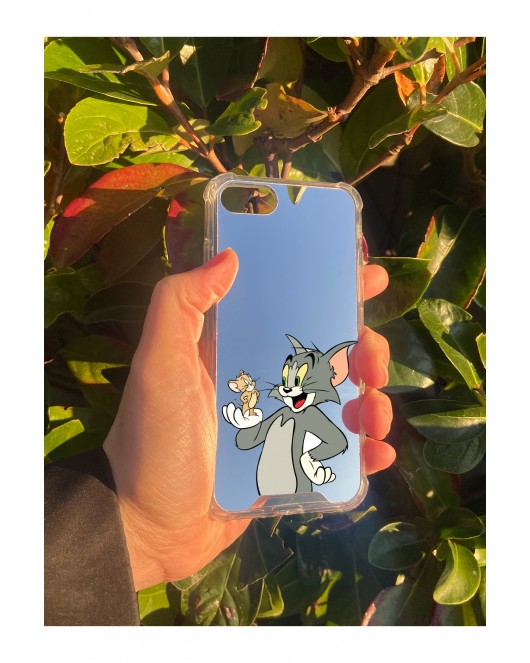 İphone SE 2022 Uyumlu Aynalı Tom Ve Jerry Desenli Darbe Kamera Korumalı Silikon Telefon Kılıfı