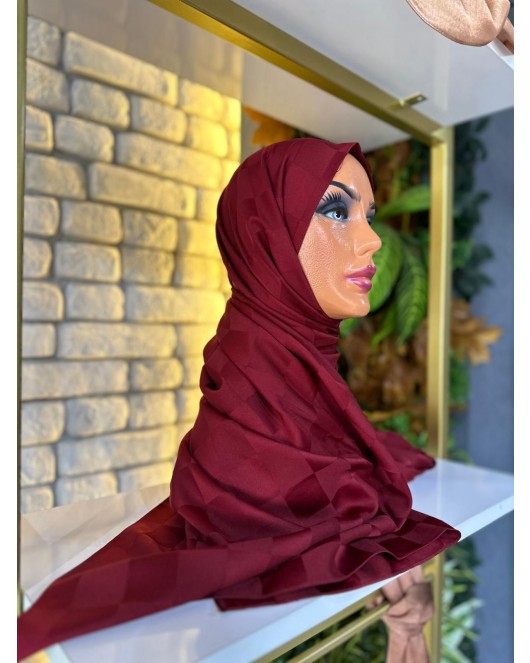 Kadın Şal Jakar Kumaş 75 X 185 cm Dama Model Bordo