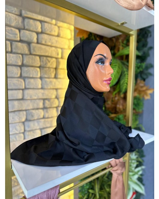 Kadın Şal Jakar Kumaş 75 X 185 cm Dama Model Siyah