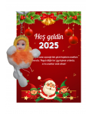 Yeni Yıl Noel Baba Kart Üzerinde Anahtarlık (Kişiye Özel Yazı Yazdırılabilir) Peluş Bebek 