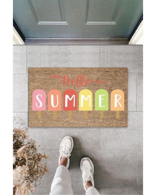 Bej Kapı Önü Paspası Hello Summer Dondurma Desen K-3275