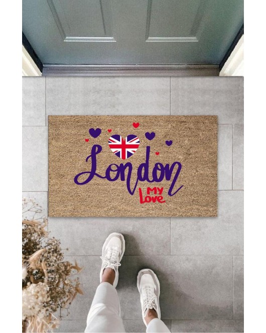 Dijital Baskı Kahverengi London My Love Paspas K-3154