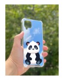 Samsung Galaxy A12 Uyumlu Aynalı Panda Desenli Darbe Kamera Korumalı Silikon Telefon Kılıfı