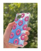 Samsung Galaxy A12 Uyumlu Aynalı Pembe Donut Desenli Darbe Kamera Korumalı Silikon Telefon Kılıfı