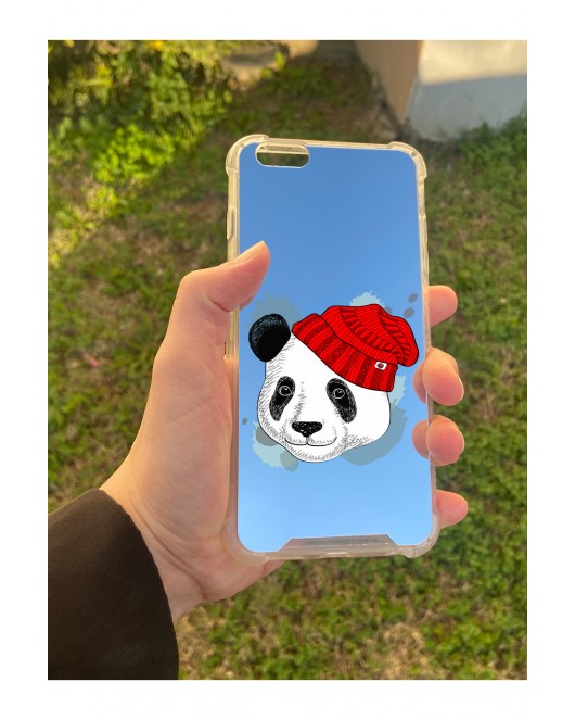 İphone 6S Plus Uyumlu Aynalı Panda Desenli Darbe Kamera Korumalı Silikon Telefon Kılıfı