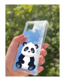 Samsung Galaxy A12 Uyumlu Aynalı Panda Desenli Darbe Kamera Korumalı Silikon Telefon Kılıfı