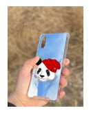 Samsung Galaxy A02 Uyumlu Aynalı Şapkalı Panda Desenli Darbe Kamera Korumalı Silikon Telefon Kılıfı