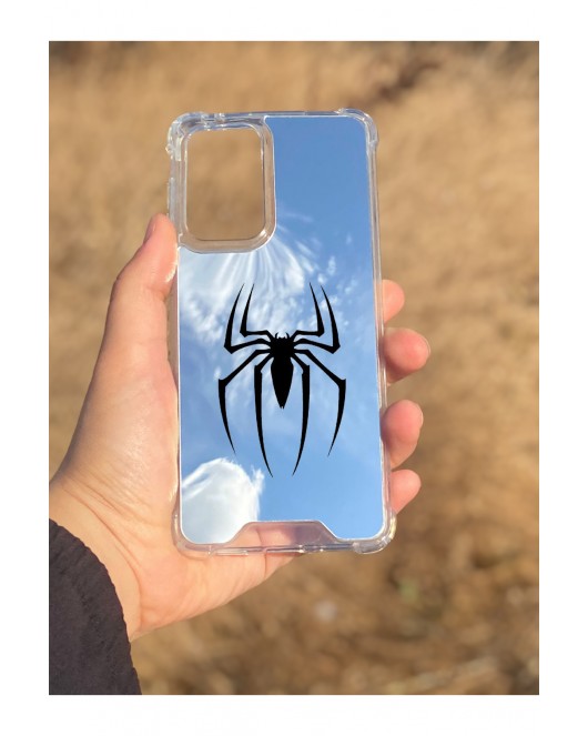 Samsung Galaxy A33 Uyumlu Aynalı Spider Desenli Darbe Kamera Korumalı Silikon Telefon Kılıfı