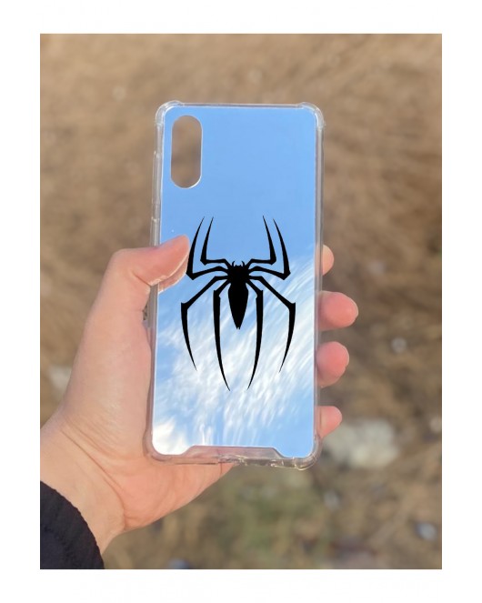 Samsung Galaxy A02 Uyumlu Aynalı Spider Desenli Darbe Kamera Korumalı Silikon Telefon Kılıfı