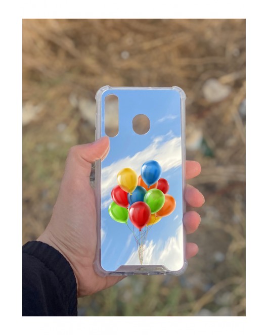 Samsung Galaxy A30 Uyumlu Aynalı Balon Desenli Darbe Kamera Korumalı Silikon Telefon Kılıfı