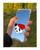 İphone 6S Plus Uyumlu Aynalı Panda Desenli Darbe Kamera Korumalı Silikon Telefon Kılıfı