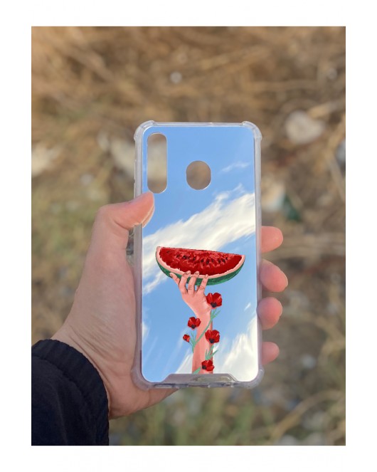 Samsung Galaxy A30 Uyumlu Aynalı Palestine Desenli Darbe Kamera Korumalı Silikon Telefon Kılıfı