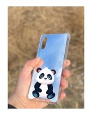 Samsung Galaxy A02 Uyumlu Aynalı Sevimli Panda Desenli Darbe Kamera Korumalı Silikon Telefon Kılıfı