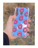 Samsung Galaxy A30 Uyumlu Aynalı Pembe Donut Desenli Darbe Kamera Korumalı Silikon Telefon Kılıfı