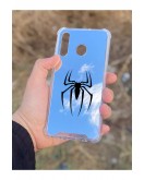 Samsung Galaxy A30 Uyumlu Aynalı Spider Desenli Darbe Kamera Korumalı Silikon Telefon Kılıfı