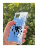 Samsung Galaxy A12 Uyumlu Aynalı Spider Desenli Darbe Kamera Korumalı Silikon Telefon Kılıfı