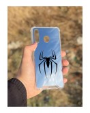 Samsung Galaxy A30 Uyumlu Aynalı Spider Desenli Darbe Kamera Korumalı Silikon Telefon Kılıfı