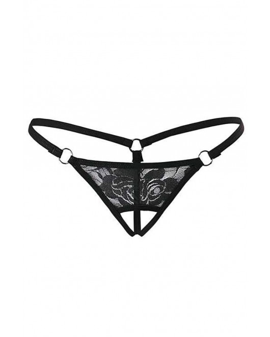 Siyah Dantelli Özel Bölgesi Açık G-String TM1167