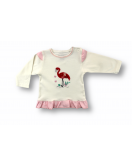 3-6 6-9 9-12 Ay Flamingo Nakışlı Uzun Kollu Sweatli 2li Kız Bebek Takımı