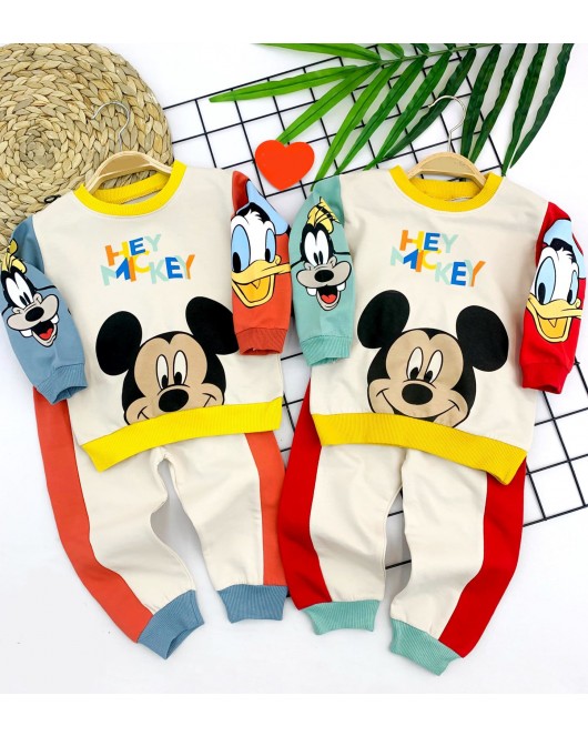 9-12-18-24 Ay Mickey Ve Arkadaşları Desenli Uzun Kollu Sweat 2li Kız Erkek Bebek Takımı