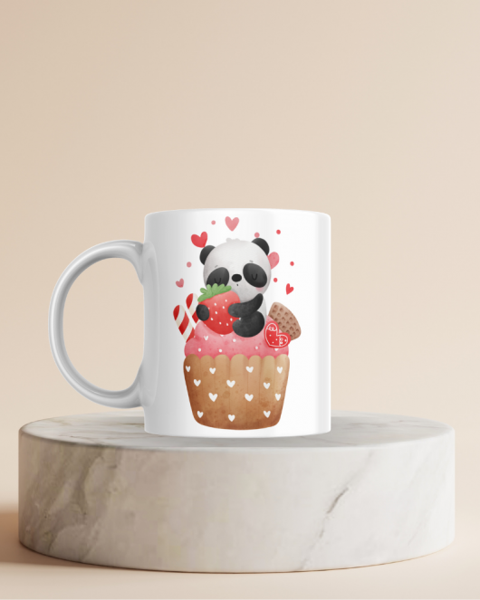 Cupcake Panda Desenli Hediyelik Seramik 350 Ml Kupa Bardak