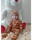 3-6-9-12 Ay Pooh Desenli Zebra Çizgili Şapkalı Sweatli 3lü Kız Erkek Bebek Tulumu (turuncu)