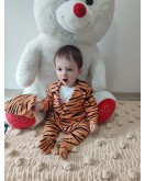 3-6-9-12 Ay Pooh Desenli Zebra Çizgili Şapkalı Sweatli 3lü Kız Erkek Bebek Tulumu (turuncu)