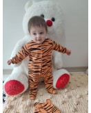 3-6-9-12 Ay Pooh Desenli Zebra Çizgili Şapkalı Sweatli 3lü Kız Erkek Bebek Tulumu(sarı)