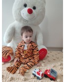 3-6-9-12 Ay Pooh Desenli Zebra Çizgili Şapkalı Sweatli 3lü Kız Erkek Bebek Tulumu(sarı)