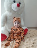 3-6-9-12 Ay Pooh Desenli Zebra Çizgili Şapkalı Sweatli 3lü Kız Erkek Bebek Tulumu(sarı)