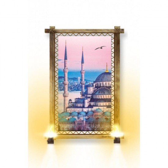 Kanvas İstanbul Camii Rustik Lambalı Tablo
