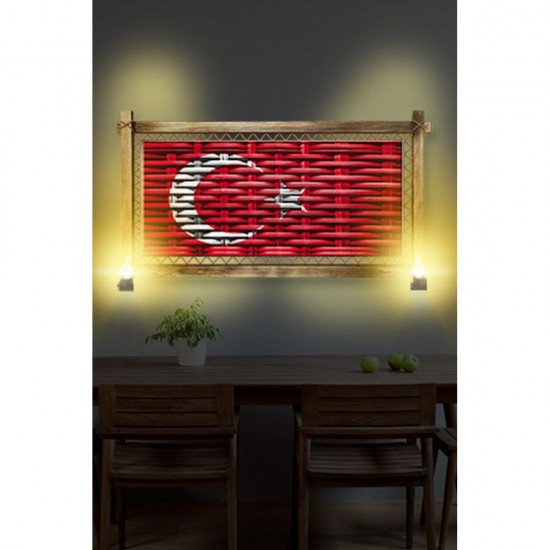 Kanvas Türk Bayrağı Rustik Lambalı Tablo