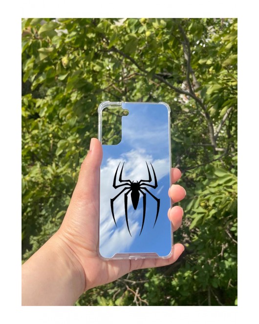 Samsung S21 Plus Uyumlu Aynalı Spider Desenli Darbe Kamera Korumalı Silikon Telefon Kılıfı