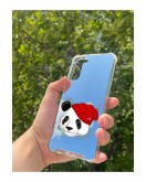 Samsung S21 Plus Uyumlu Aynalı Şapkalı Panda Desenli Darbe Kamera Korumalı Silikon Telefon Kılıfı