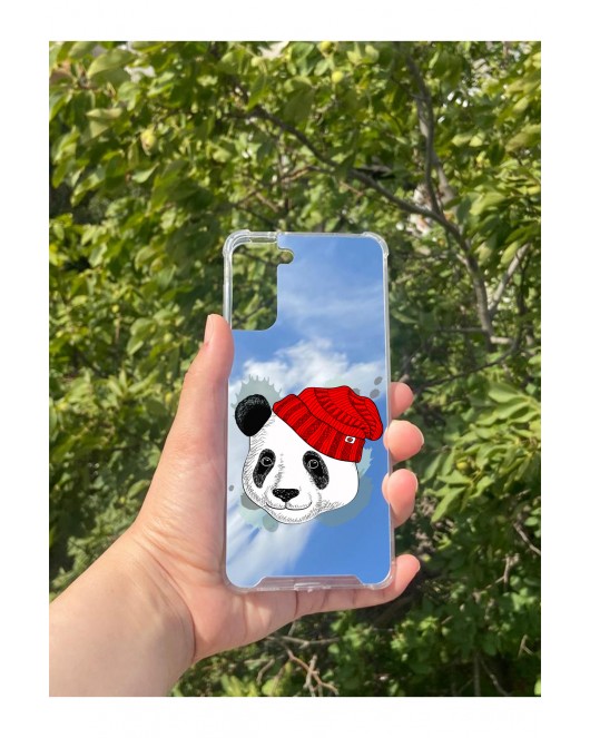 Samsung S21 Plus Uyumlu Aynalı Şapkalı Panda Desenli Darbe Kamera Korumalı Silikon Telefon Kılıfı