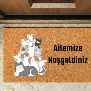 Kapı Önü Paspası Özel Tasarım Koko Model Ailemize Hoşgeldiniz Pati Dostlar PK-1512