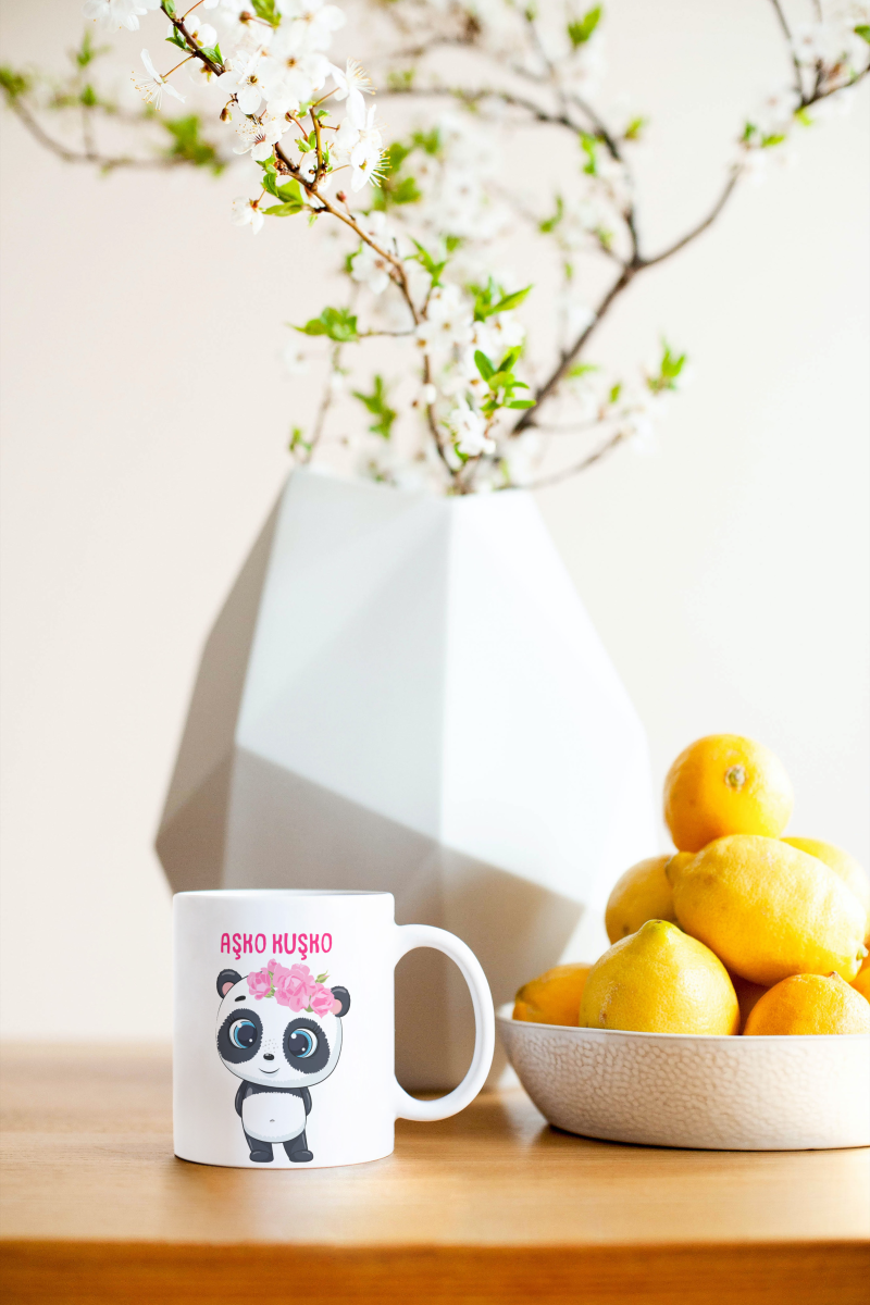 Aşko Kuşko Panda Baskılı Hediyelik Seramik 350 Ml Kupa Bardak