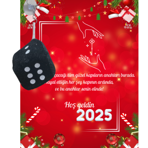 Yeni Yıl 2025 Kart Üzerinde Anahtarlık (Kişiye Özel Yazı Yazdırılabilir) Zar Model 5 Adet