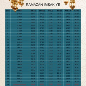 Ramazan İmsakiyesi Modern Kişiye Özel Tasarımlı Dijital Baskı 6 Adet A4 300 gr Model 31