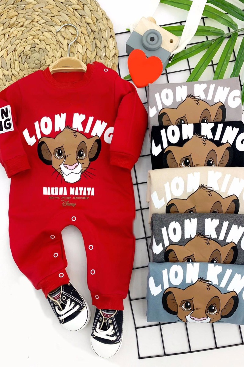 3-6-9-12 Ay Lion King Baskılı Çıt Çıt Kapamalı Kız Erkek Bebek Tulum