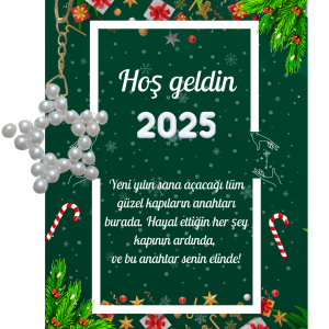 Yeni Yıl Kart Üzerinde Anahtarlık (Kişiye Özel Yazı Yazdırılabilir) Yıldız Model