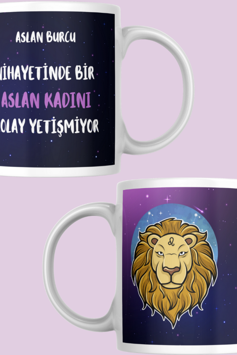 Aslan Burcu Kadını Tasarım Seramik 350 Ml Kupa Bardak