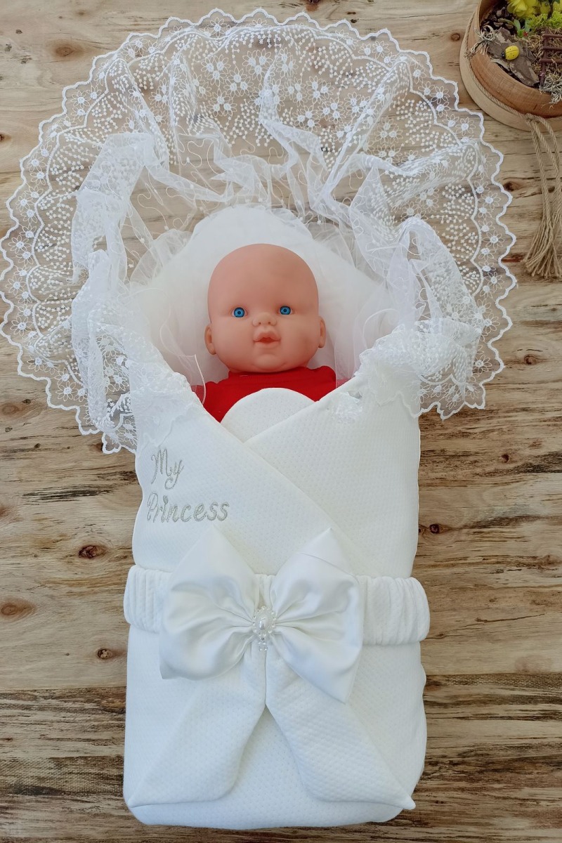 Yenidoğan Sahra My Princess Nakışlı Lüks Kundak Bebek Battaniyesi