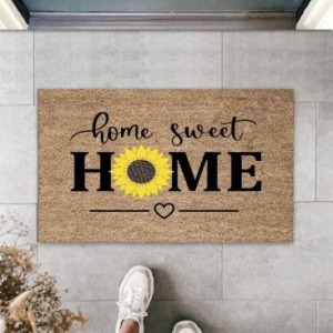 Bej Kapı Önü Paspası Home Sweet Home Papatyalı Desen  K-3342