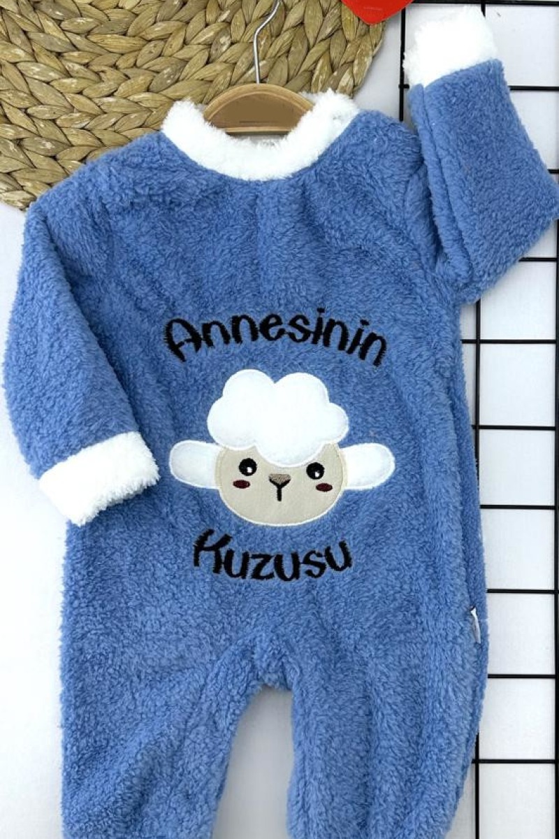 3-6-9-12 Ay Kuzu Tüylü Kumaş Annesinin Kuzusu Nakışlı Alttan Çıtçıtlı Kız Erkek Bebek Tulumu