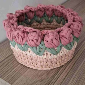 Penye Sepet Tabanlı El Örme Handmade– 15 cm Yuvarlak