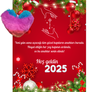 Yeni Yıl Geyik Kart Üzerinde Anahtarlık (Kişiye Özel Yazı Yazdırılabilir) Renkli Kalp 5 Adet