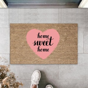 Pembe Kapı Önü Paspası Home Sweet Home Desen K-3289